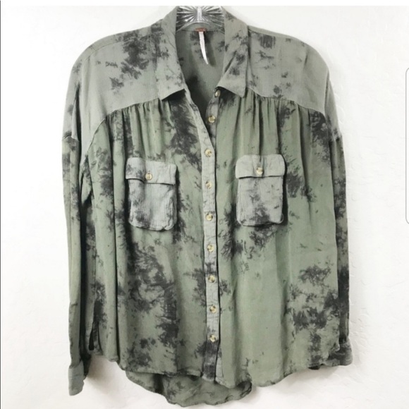 Free People Green Tie Dye Button down - Picture 4 of 7